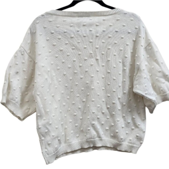 JOIE Size L CAMREN TEXTURED DOT SHORT SLEEVE PULLOVER BLOUSE PORCELAIN - Picture 5 of 10